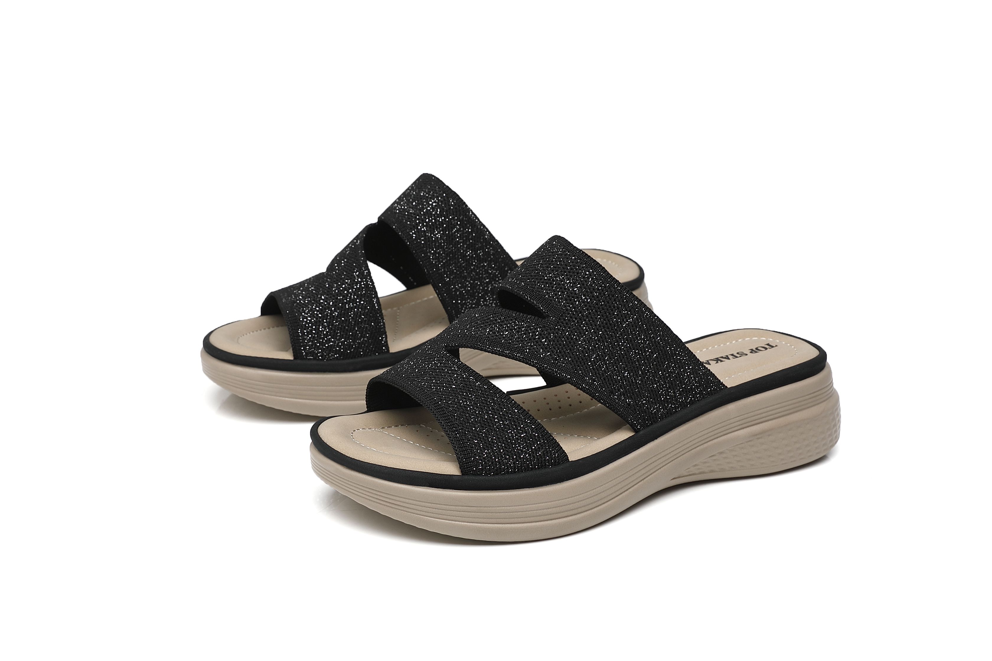 IVACHY Multi-Tone Woven Look Double Strap Open Toe Slip On Summer Mules