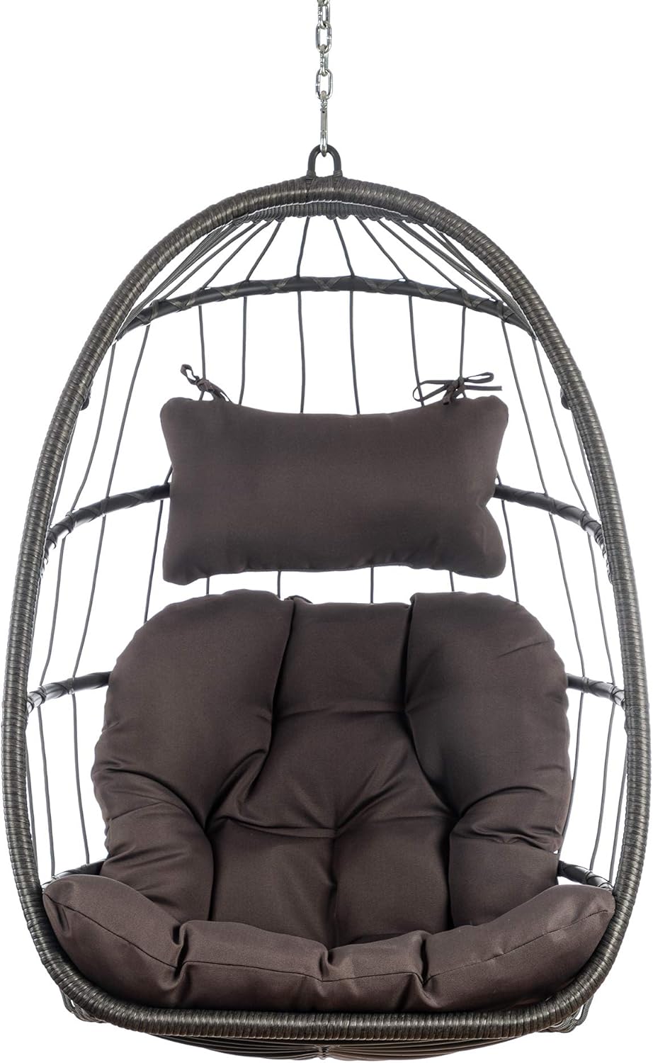 Brafab Wicker Rattan Hammock Egg Hanging Chair with Chain, Rusty Resistant Aluminum Frame and UV Cushion, Indoor Outdoor Bedroom Patio Porch Folding Camping Chair(Without Stand)