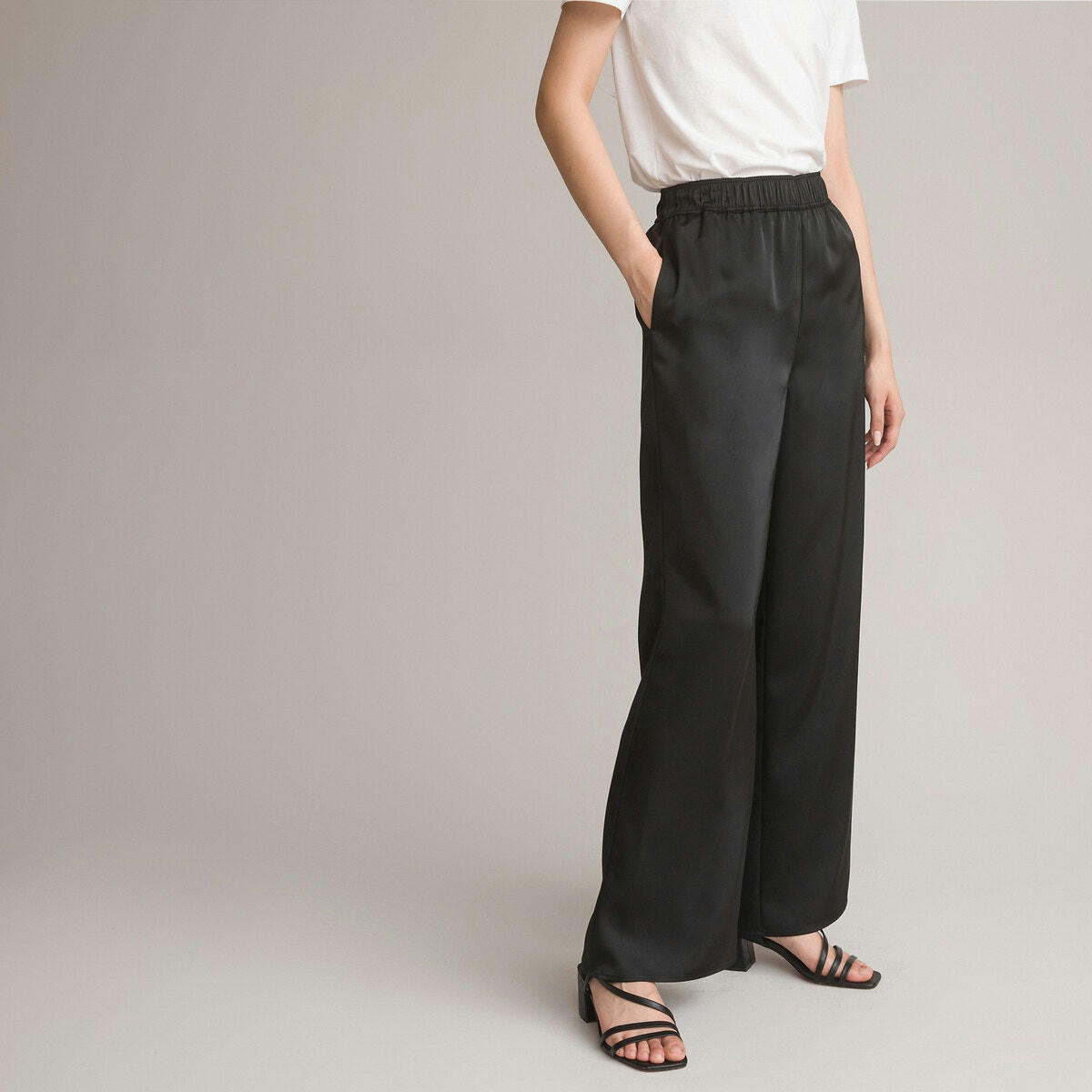 Pantalon large, en satin