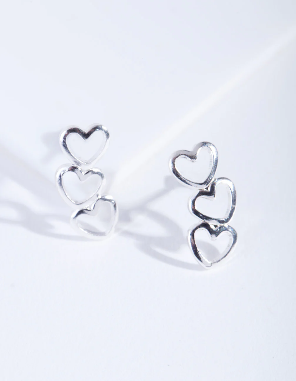 Silver Connected Heart Stud Earrings