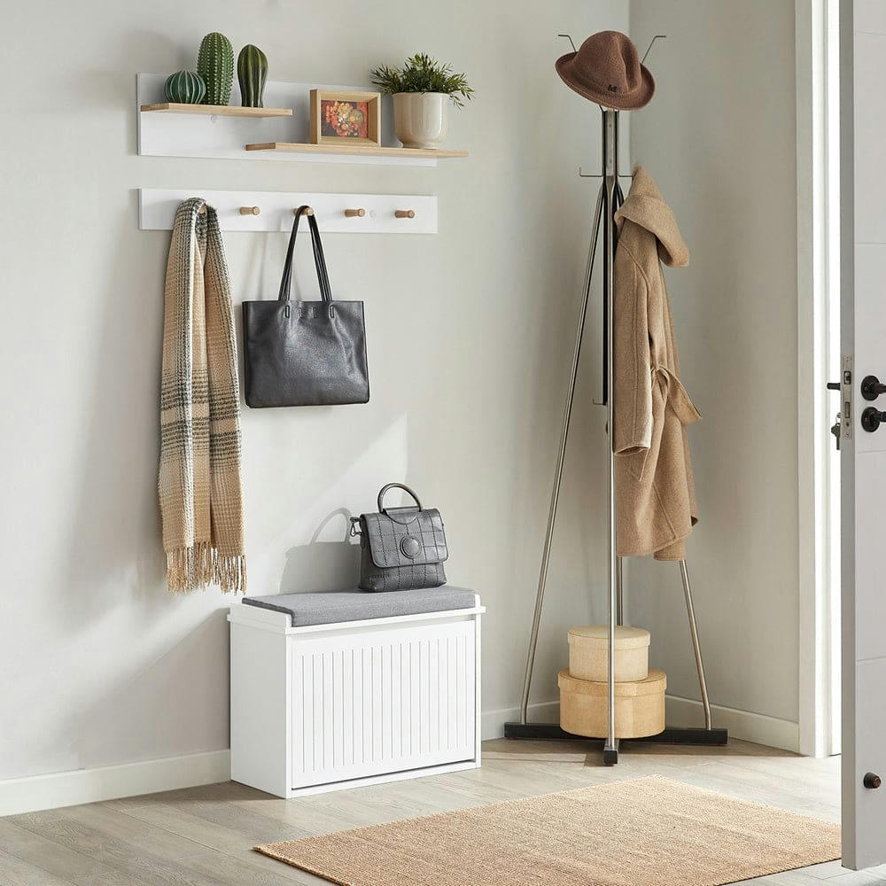 - Banc à chaussures avec coussin effet bois blanc