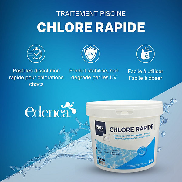 Chlore Choc Piscine - Action Rapide - Pastilles Spécial Eau Verte - Seau 5kg - Gamme Traitement Et Accessoires Piscine Edg Access