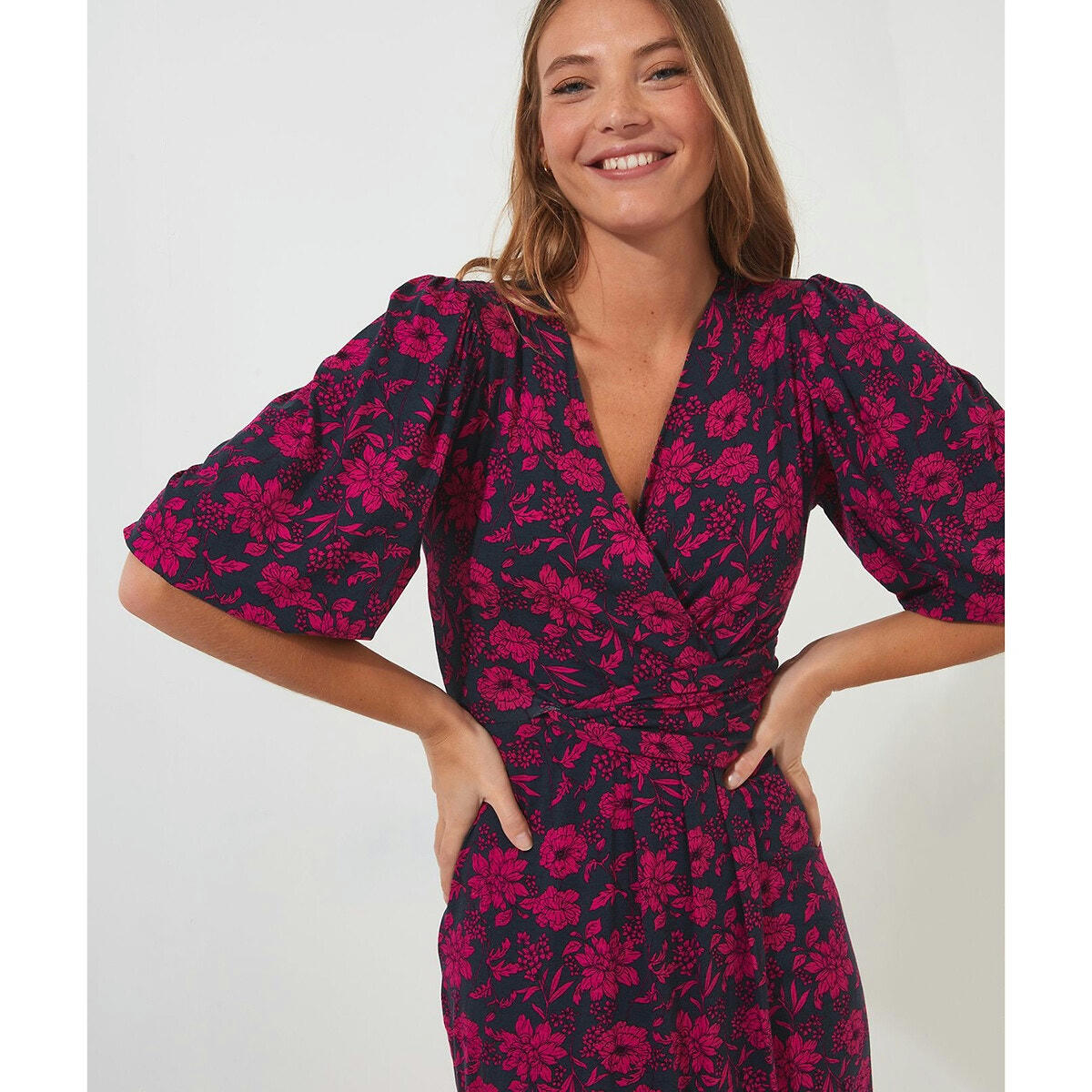 Robe col V en jersey imprimé floral