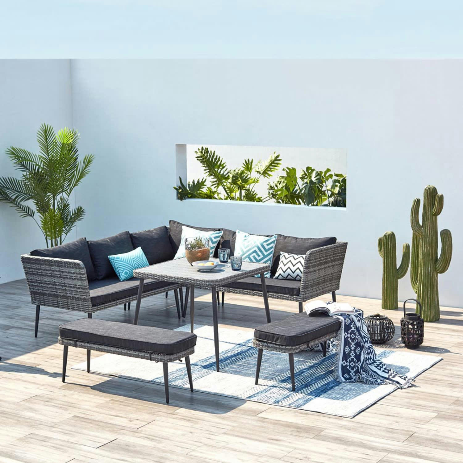 BARACOA - Salon de jardin 9 places en résine gris