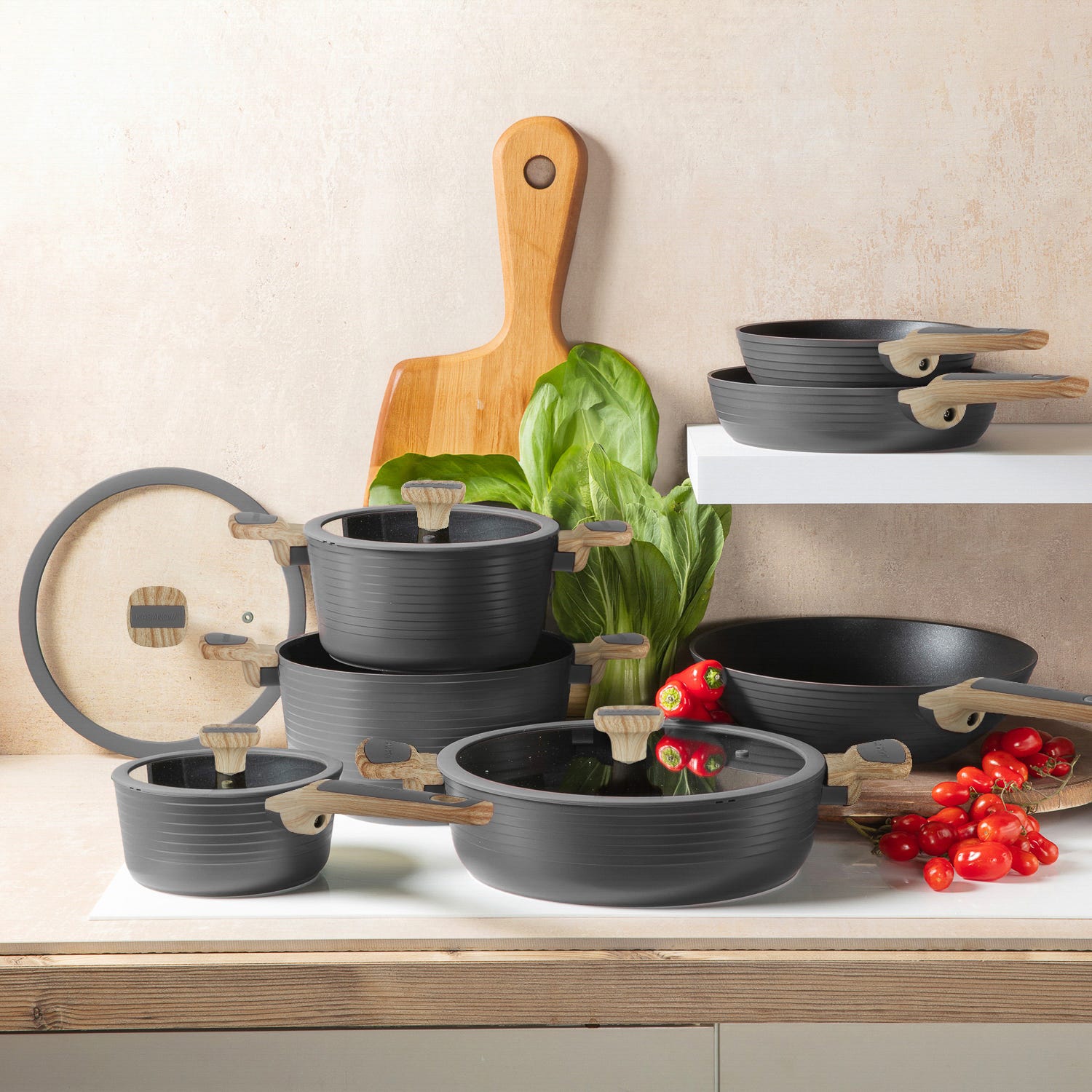 Batteria pentole 11 pezzi grigio Corredo 2.0