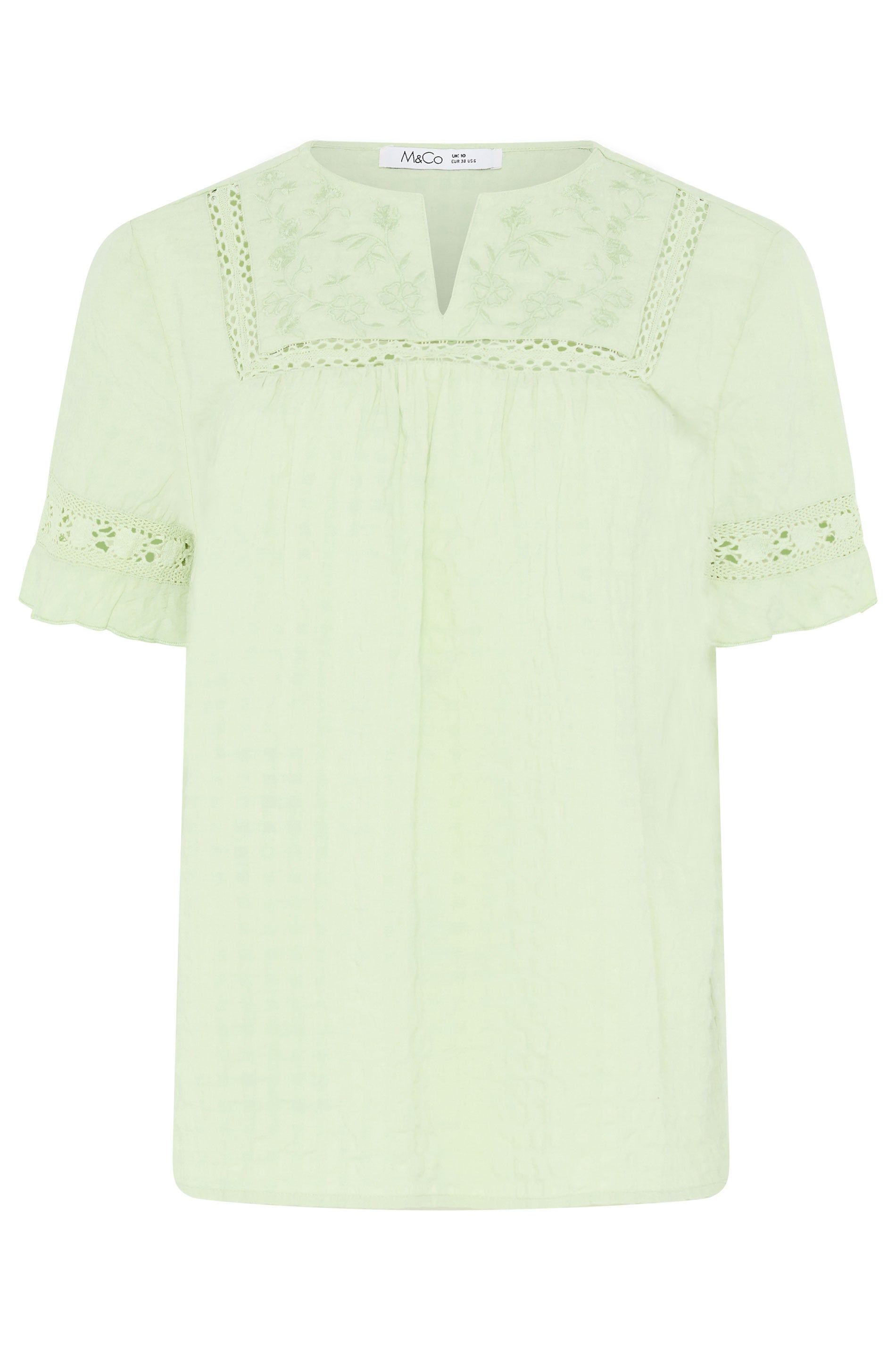 M&Co Embroidered Cotton Ruffle Top