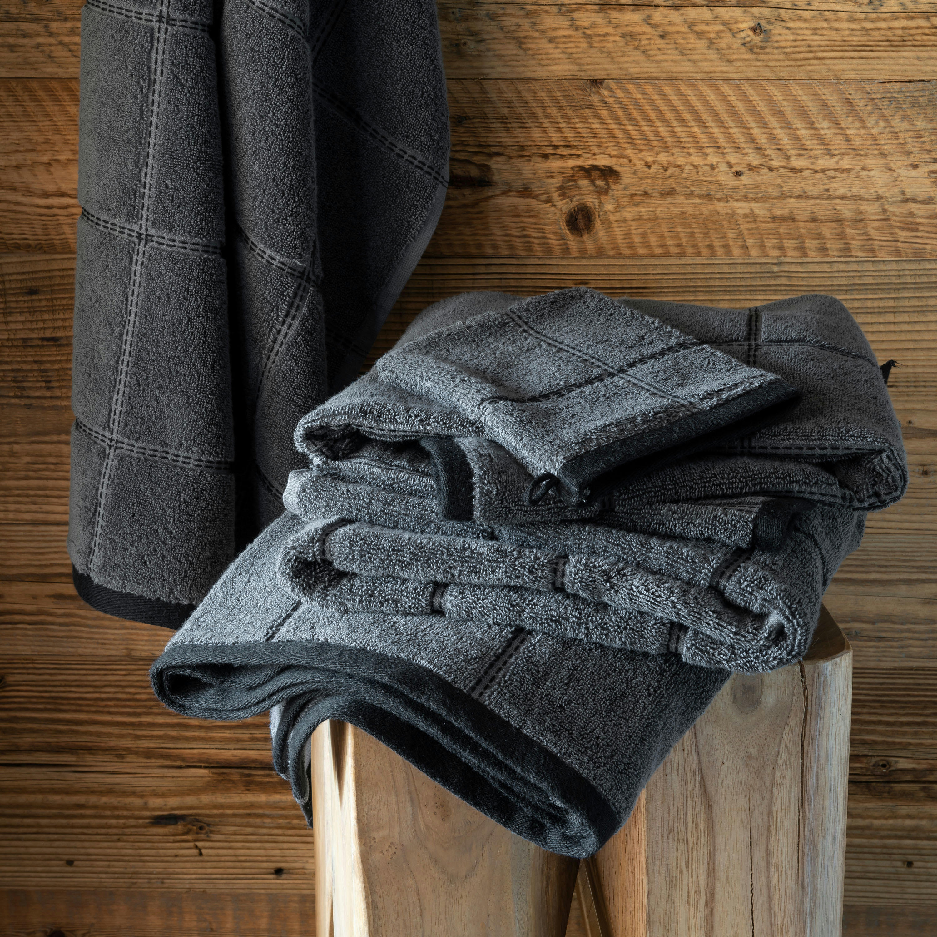 GRIZZLI - Serviette de toilette coton bouclette gris 50 x 90 cm