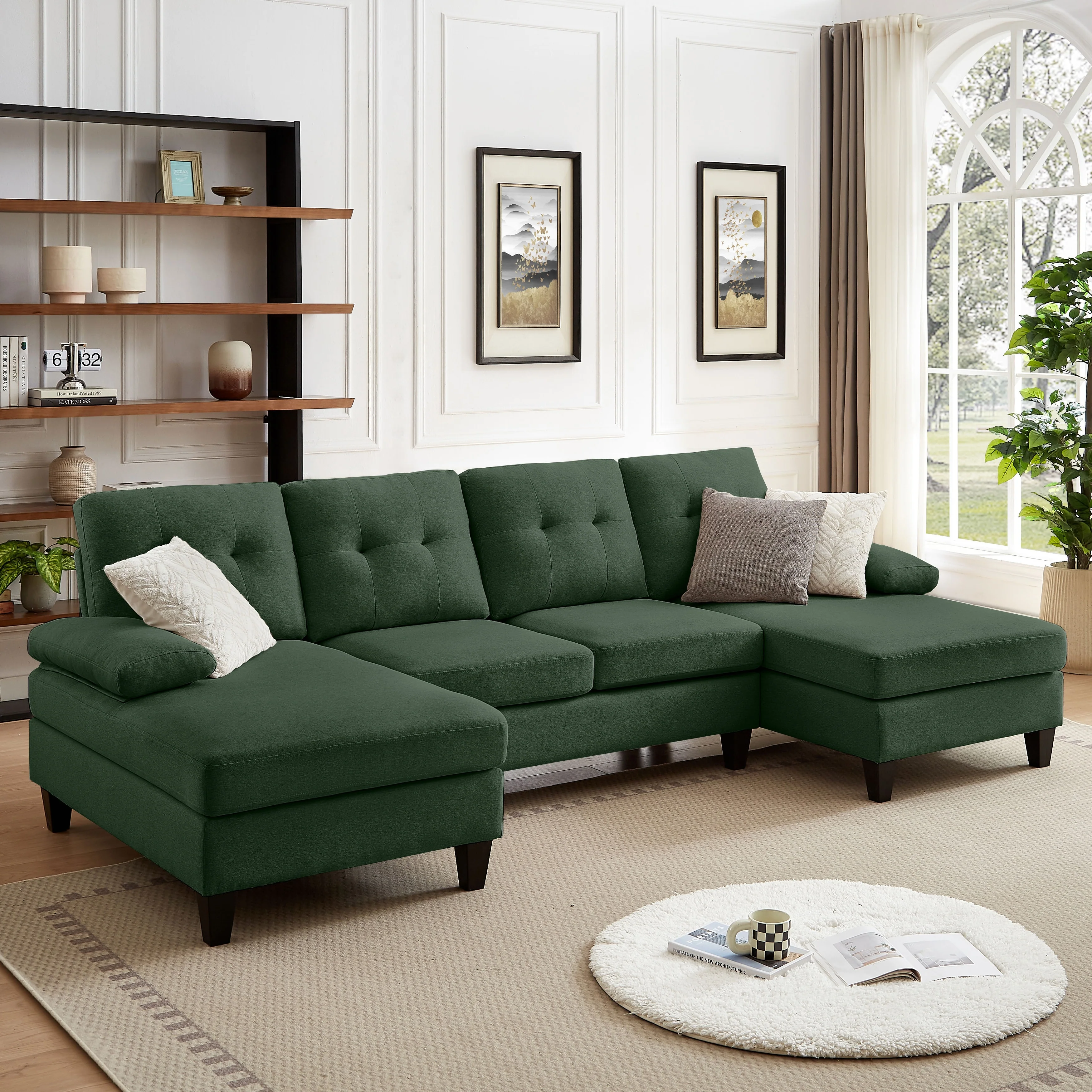 Jarenie U-Shaped 4 Seat Sectional Sofa Couch with Double Chaise for Living Room