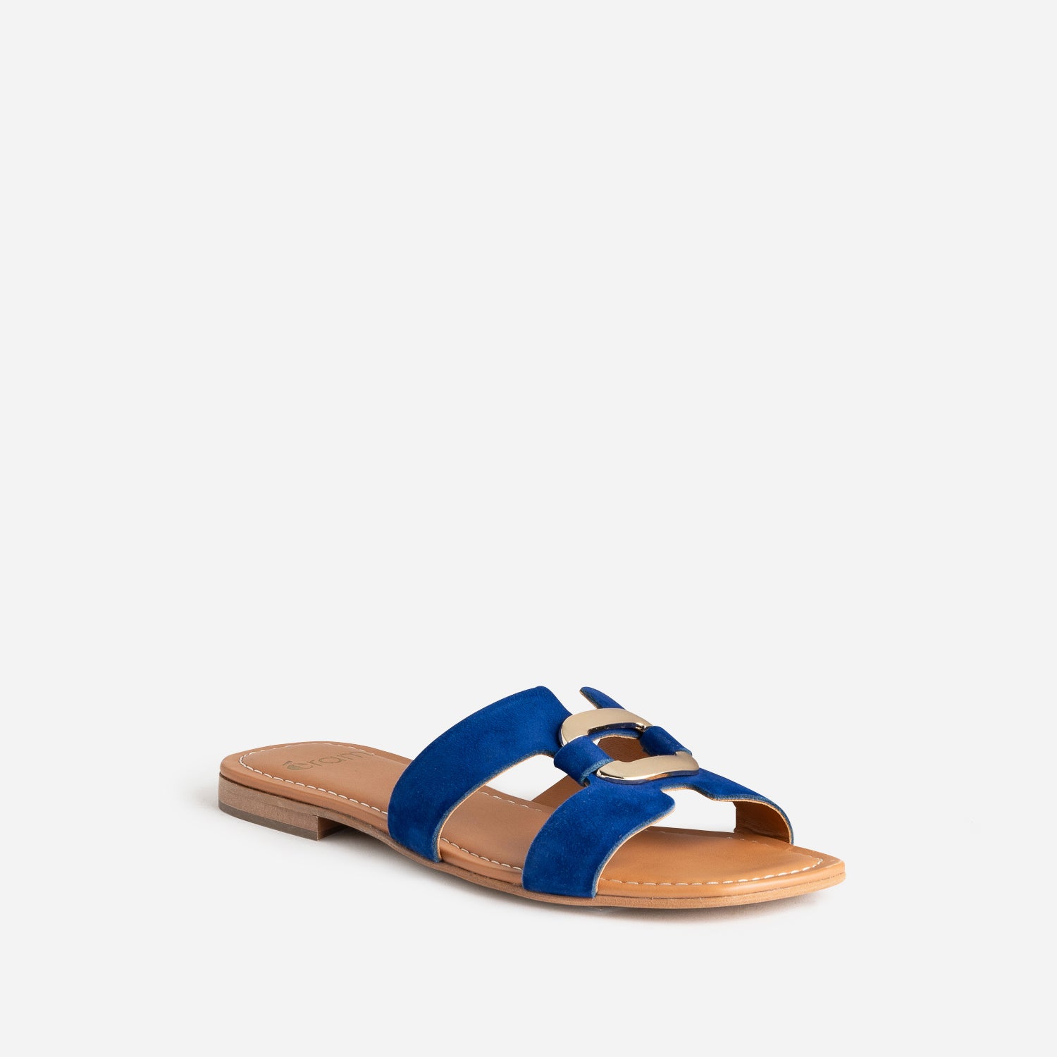 Sandale bleu roi cuir velours et anneau