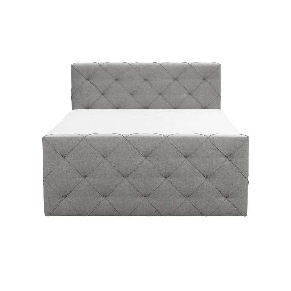 Boxspring met voetbord Liv geruit - lichtgrijs - 180x200 cm - vierkante poot