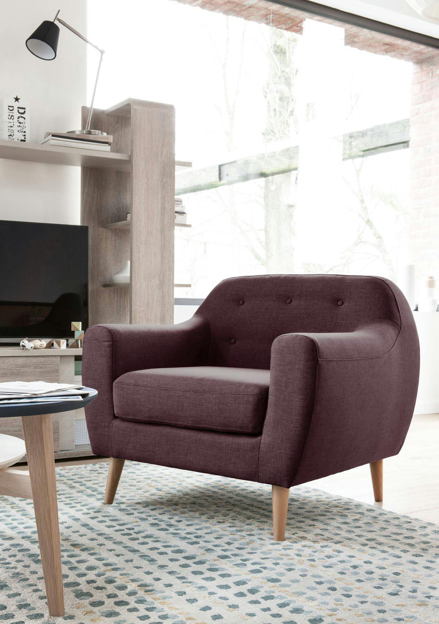 AGATHE - Fauteuil en tissu antitache Prune