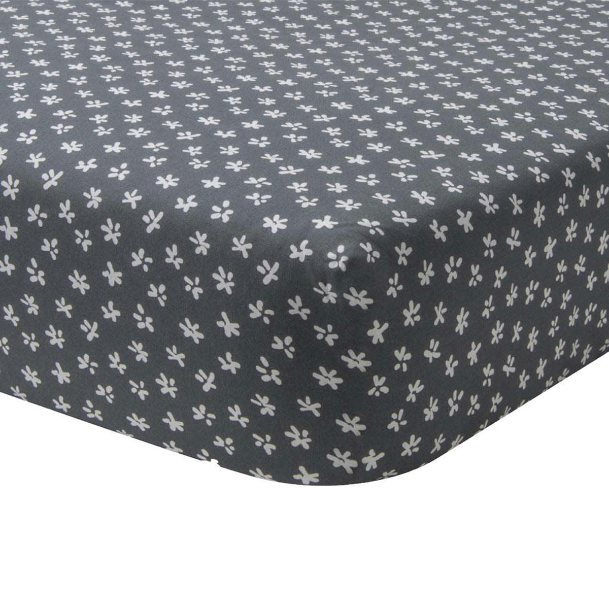 HORTENSE - Drap housse imprimé en lyocell gris 160x200