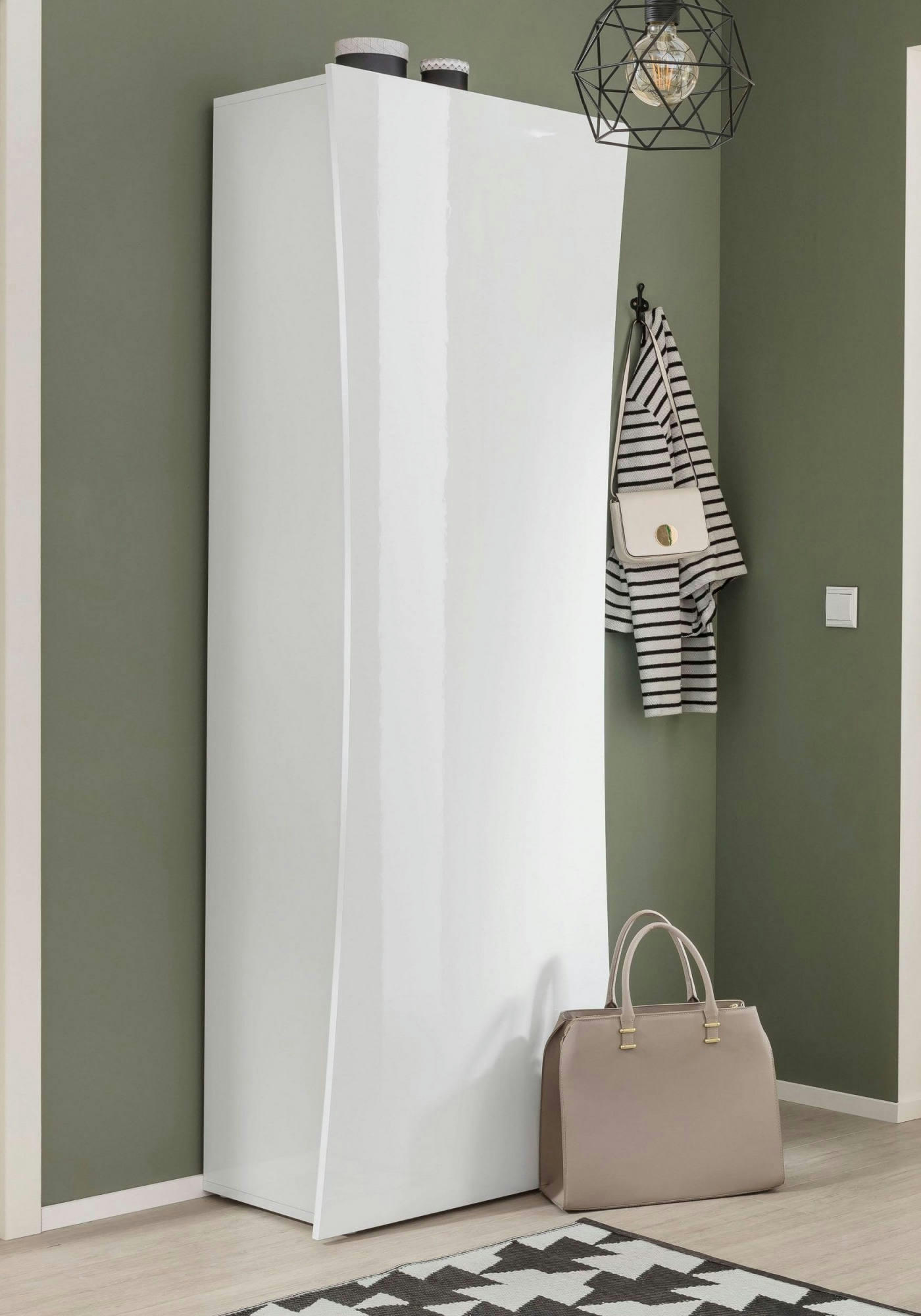 DDANDRE - Armoire polyvalente effet bois blanc brillant 63x40h187 cm