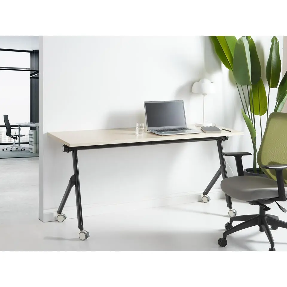 BENDI - Inklapbaar bureau - Lichthout/Zwart - 160 x 60 cm - Staal