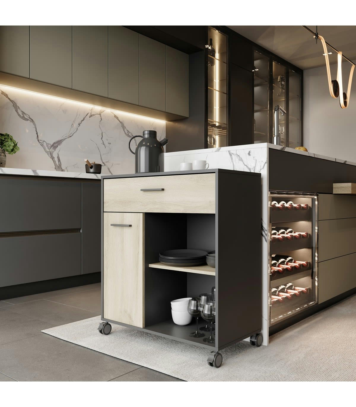 MINT - Buffet de rangement effet bois et noir - L81 x H90 cm