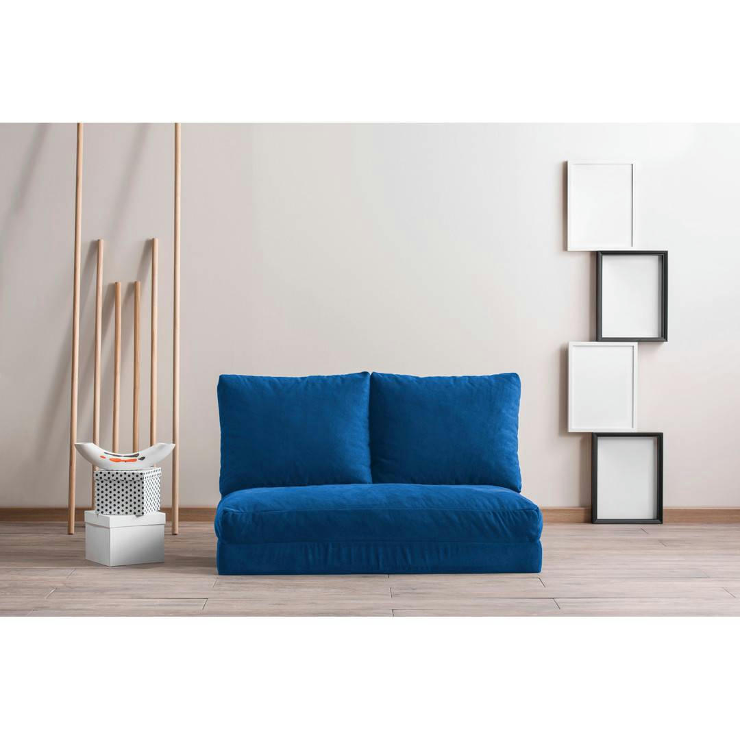 JOUDE - Pouf convertible 2 places velours bleu