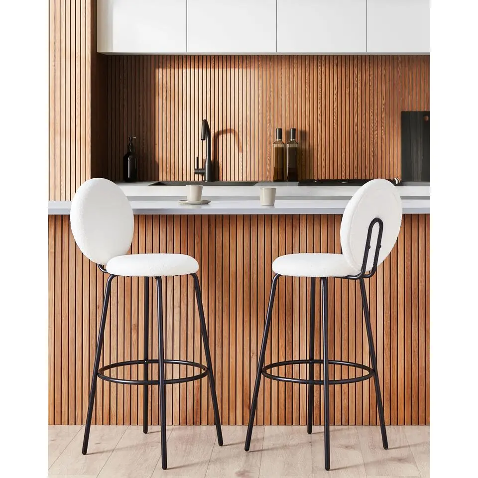 EMERY - Barkruk set van 2 - Wit - Boucl&eacute;