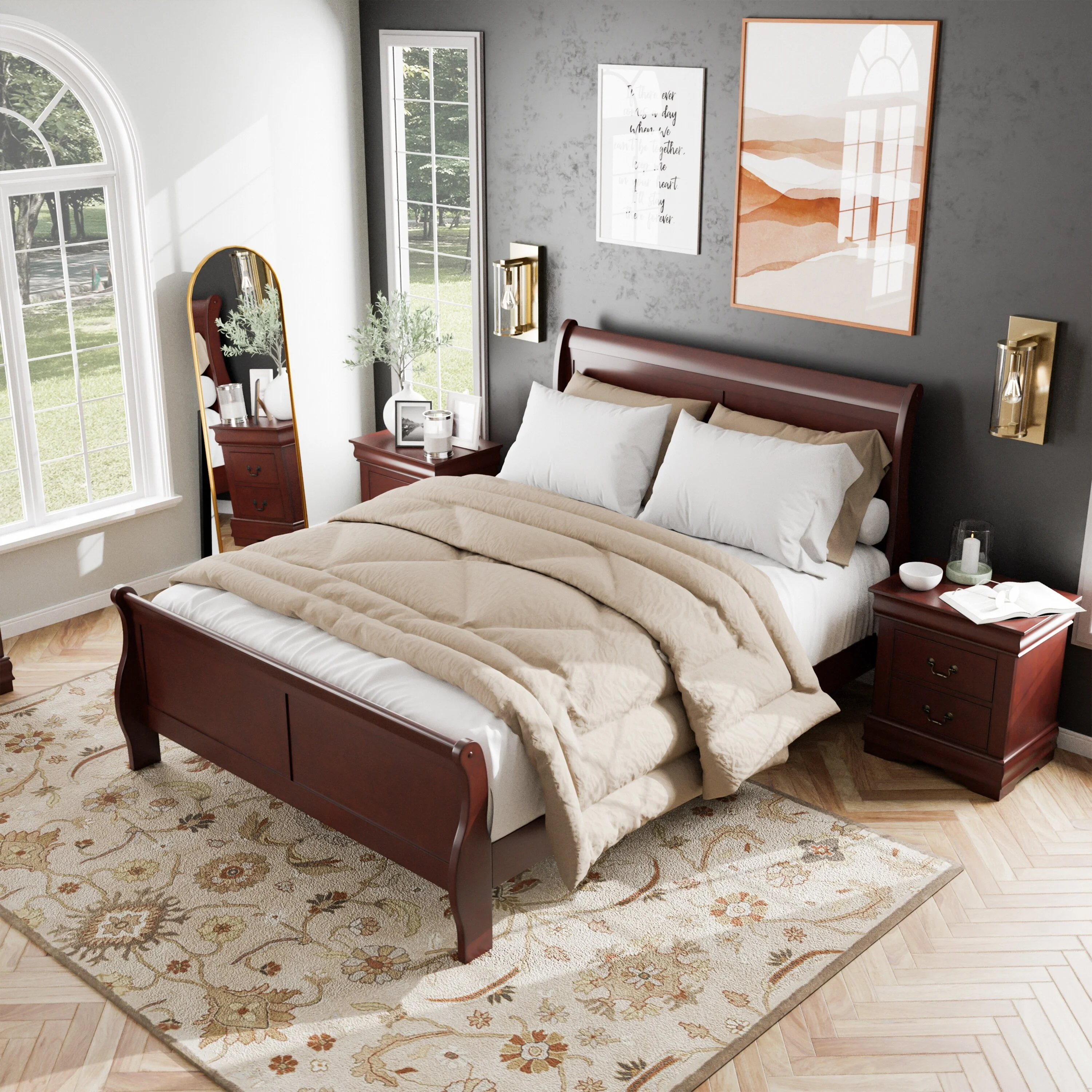 Furniture of America Mayday Modern Solid Wood 2-Piece Queen-size Sleigh Bedroom Set