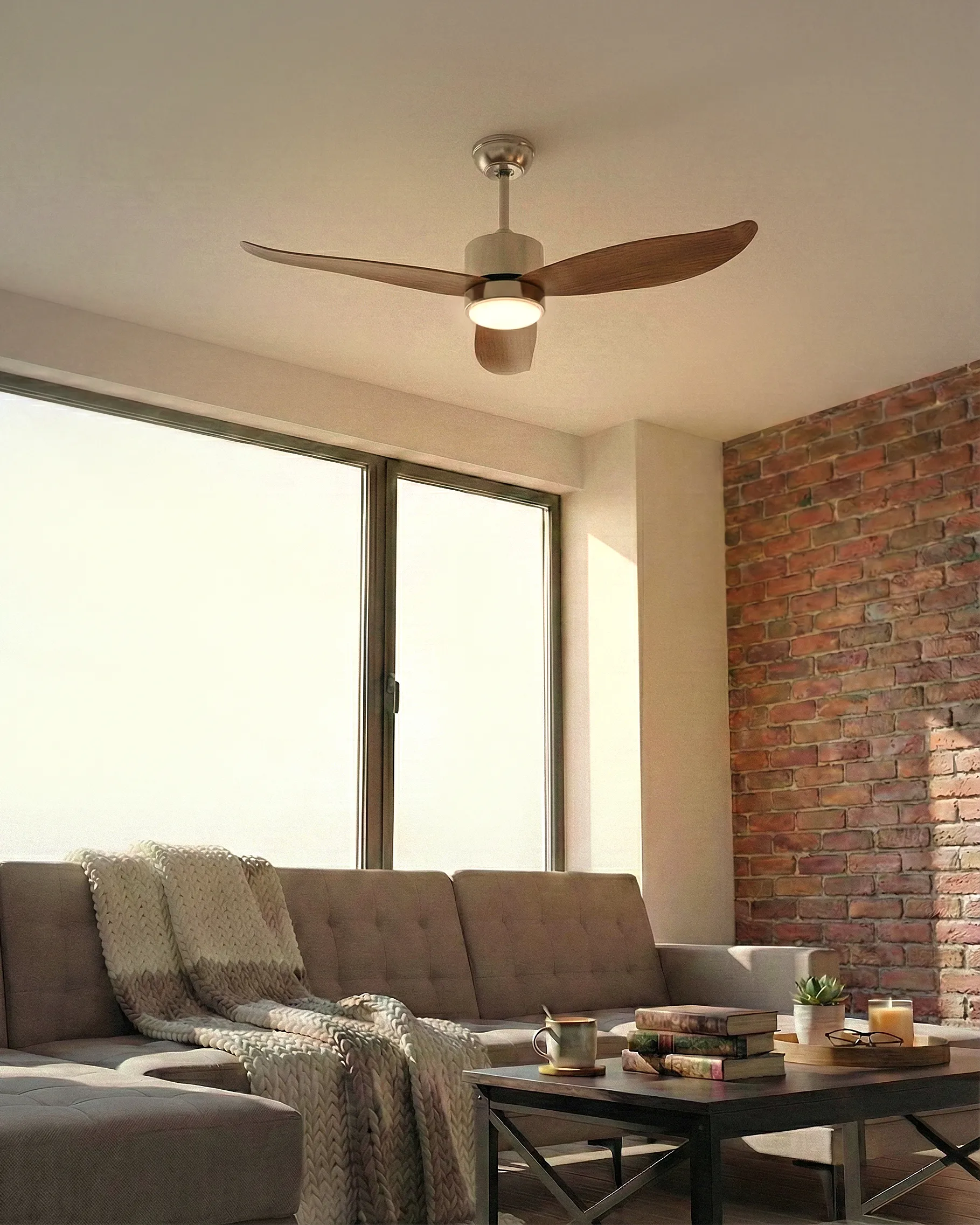 Ceiling Fan with Light MAHAUT with Remote LED Light Brown