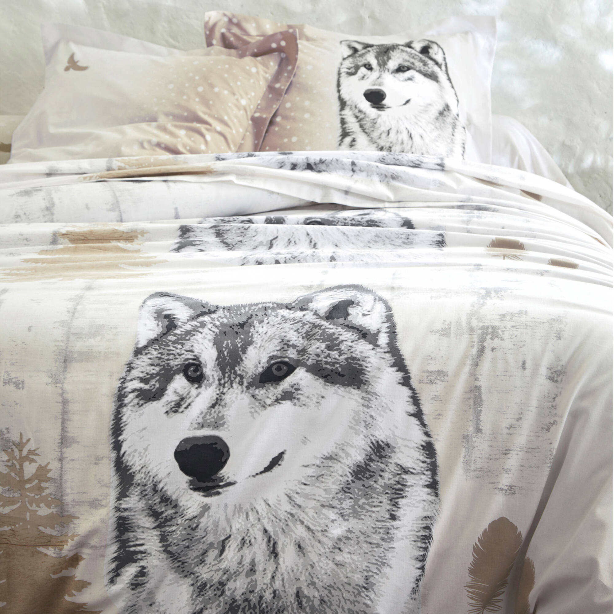 Linge de lit Artic imprimé chien-loup - coton
