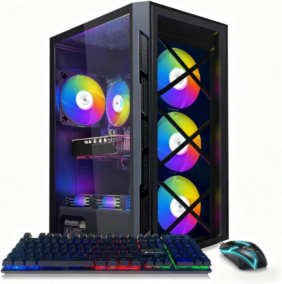 STGAubron Gaming PC Computer Desktop  Intel Core i7-6700 up to 4.0G  Radeon RX 5700XT 8G  16G DDR4  1T SSD  WiFi  BT 5.0  RGB Fan x6  Windows 11 Home