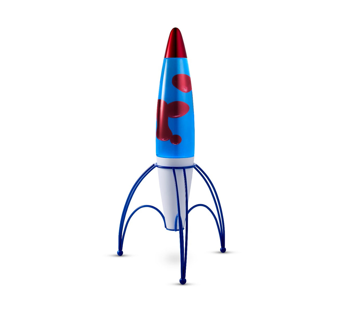 Lighto | Raket lavalamp | blauwe vloeistof met rode lava