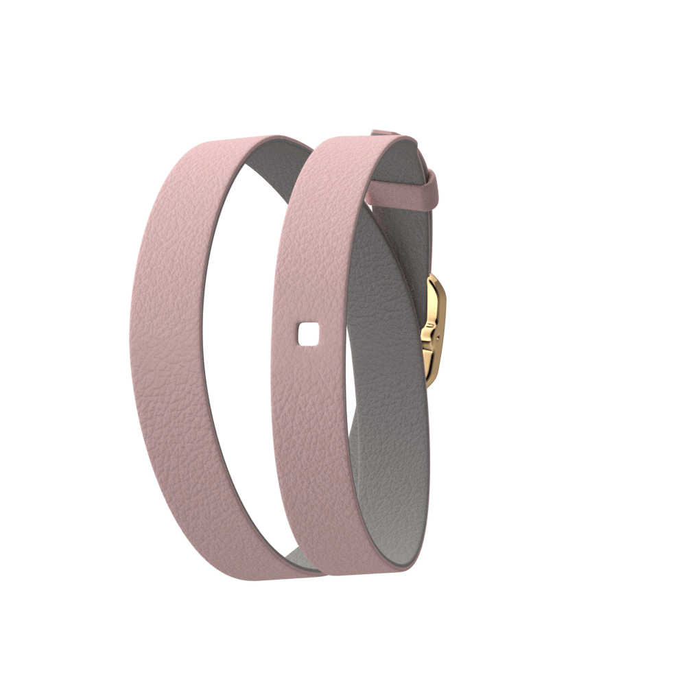 Bracelet cuir Double tour, Rose clair / Gris clair, boucle dorée rose