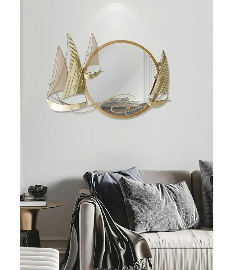 CASSIS - Décoration murale en métal miroir et voiliers 78x53x4