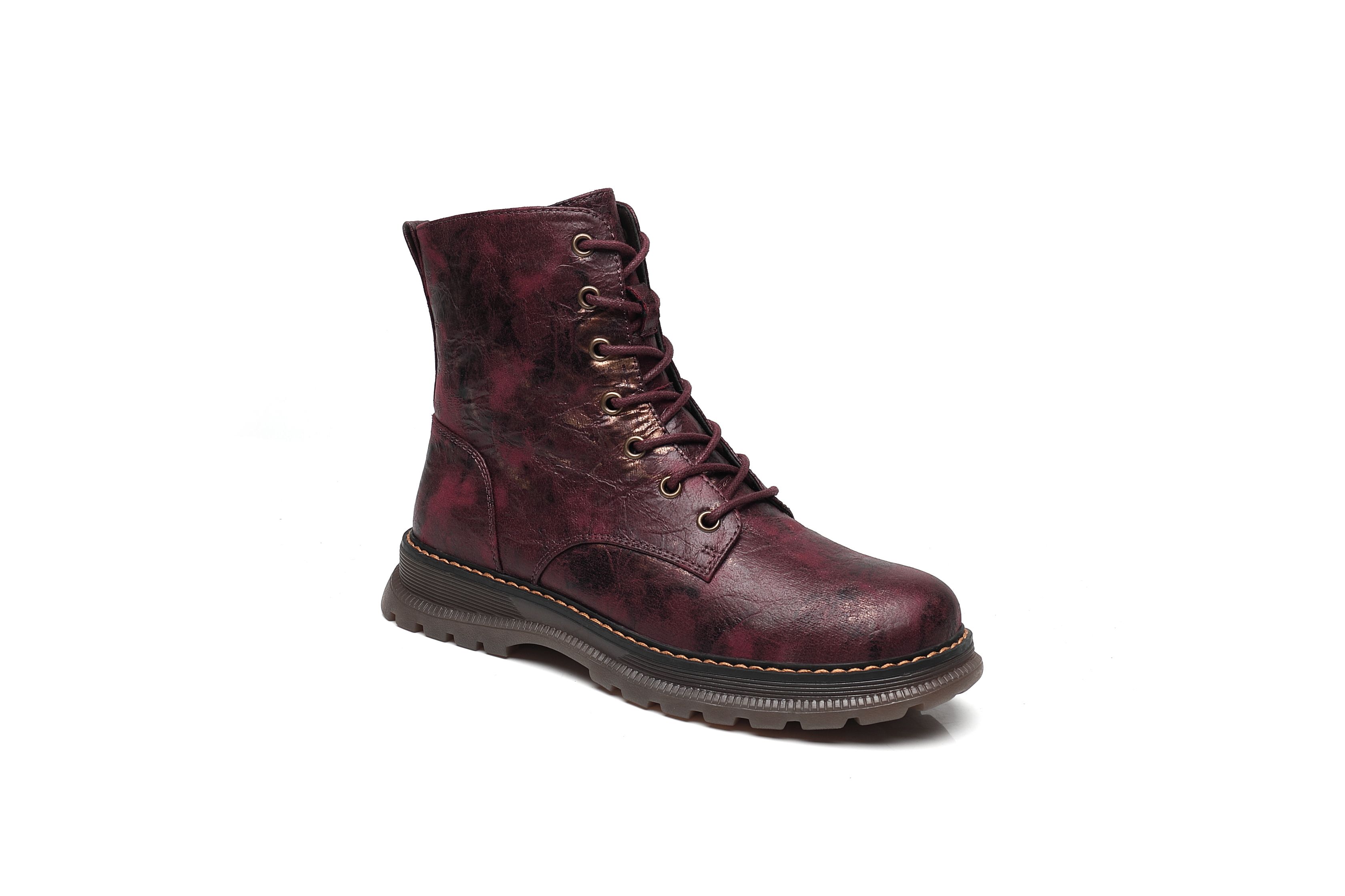 IVACHY Combat Boots- Chunky - Lace Up Ankle Boots- Zip Up Closure