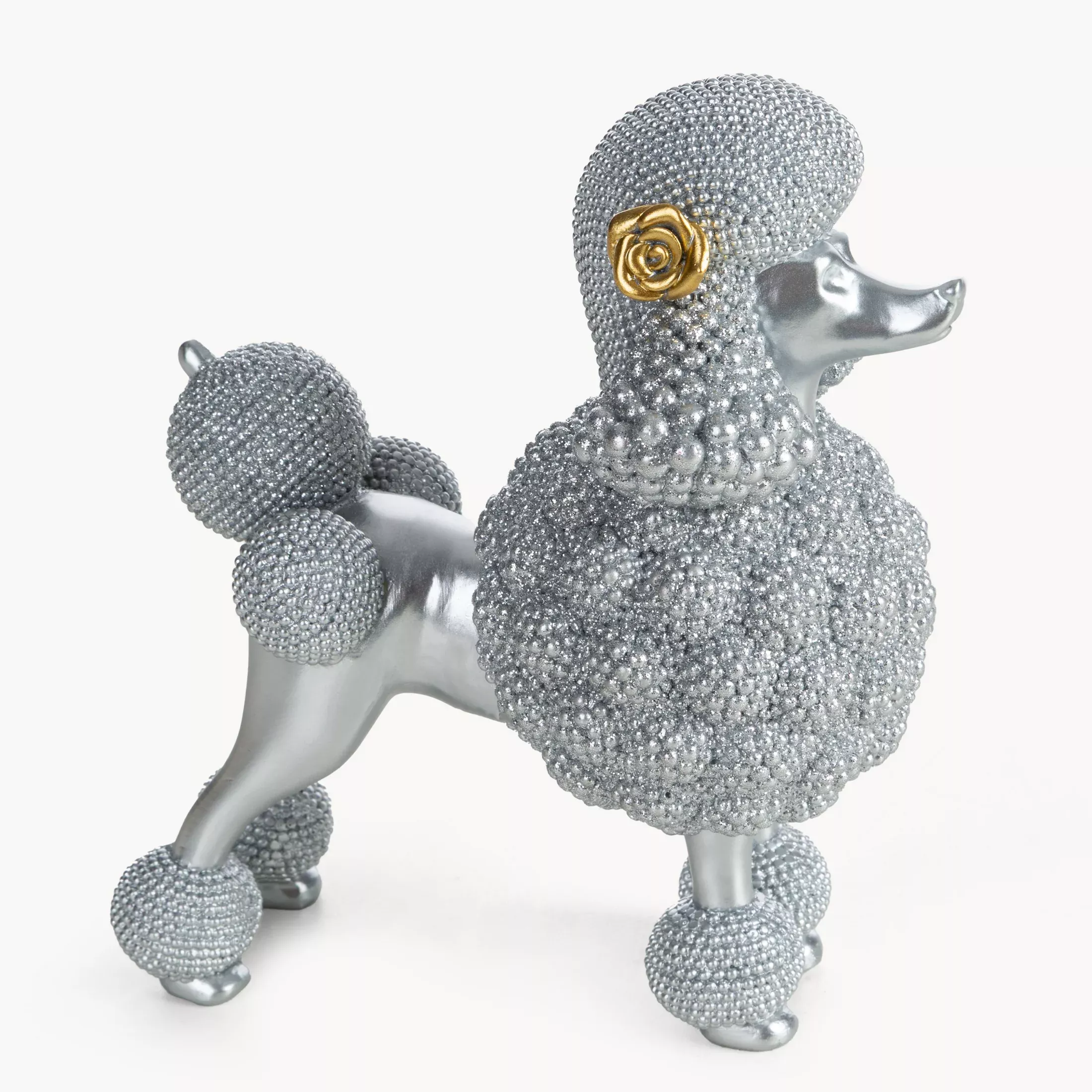 Figurka srebrna w kształcie uroczego psa o drobnym strukturalnym wzorze 17x9x19 cm ELDO 1