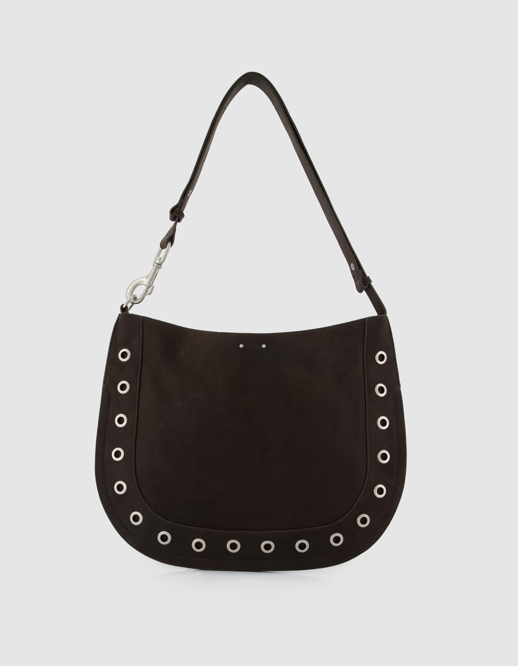 Sac besace marron cuir décor œillets Femme