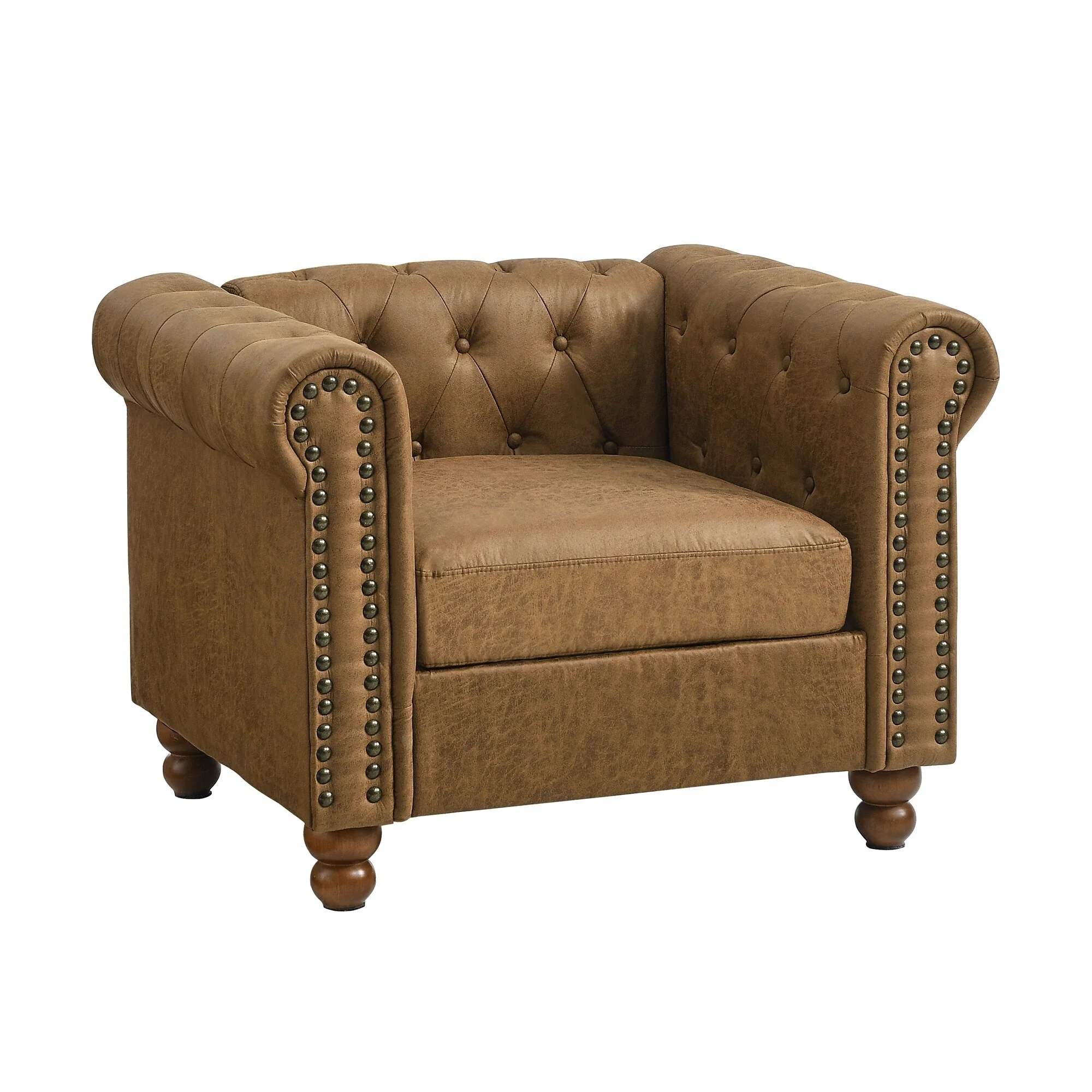 Brown 32'' Upholstered Fabric 1-Seater Sofa with Tufted Design and Sturdy Wooden Legs