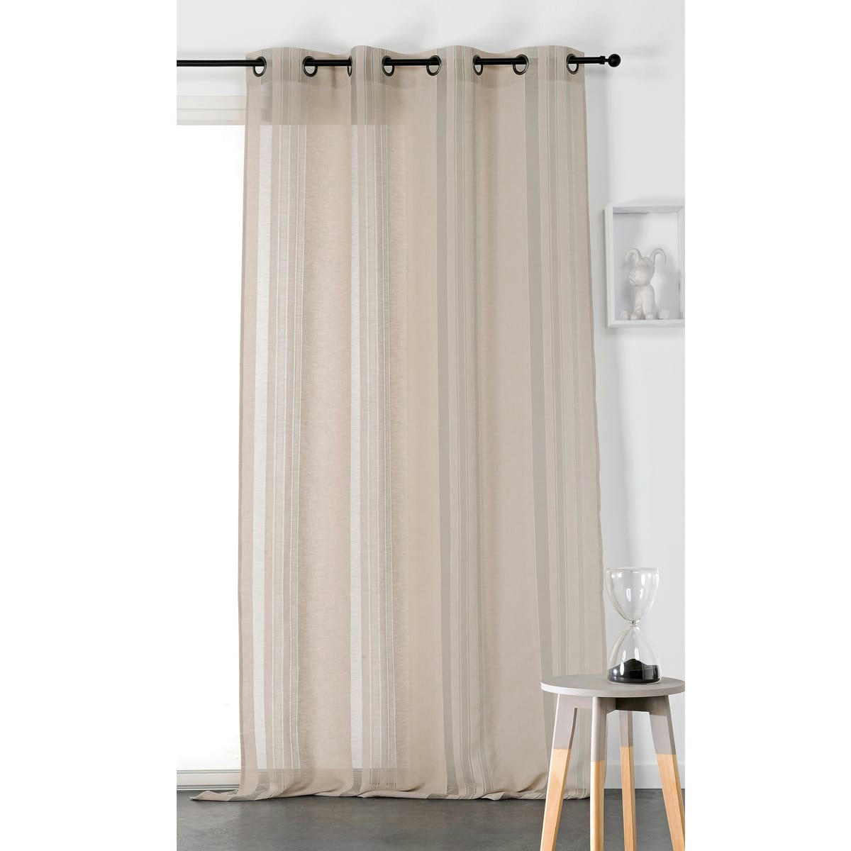 - Voilage tamisant à rayures polyester naturel 145x260 cm