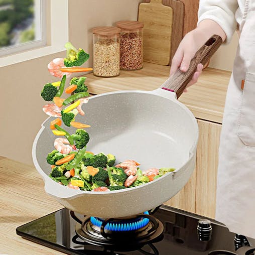 NNEOBA 26cm Non-Stick Natural Medical Stone Frying Pan White