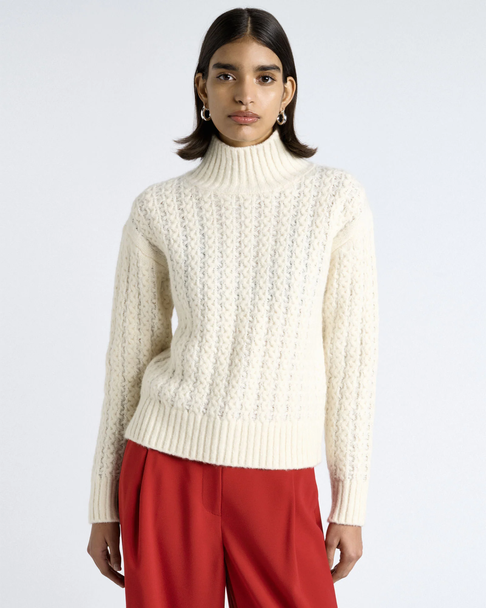 Merino Alpaca Blend Cable Turtle Neck Knit