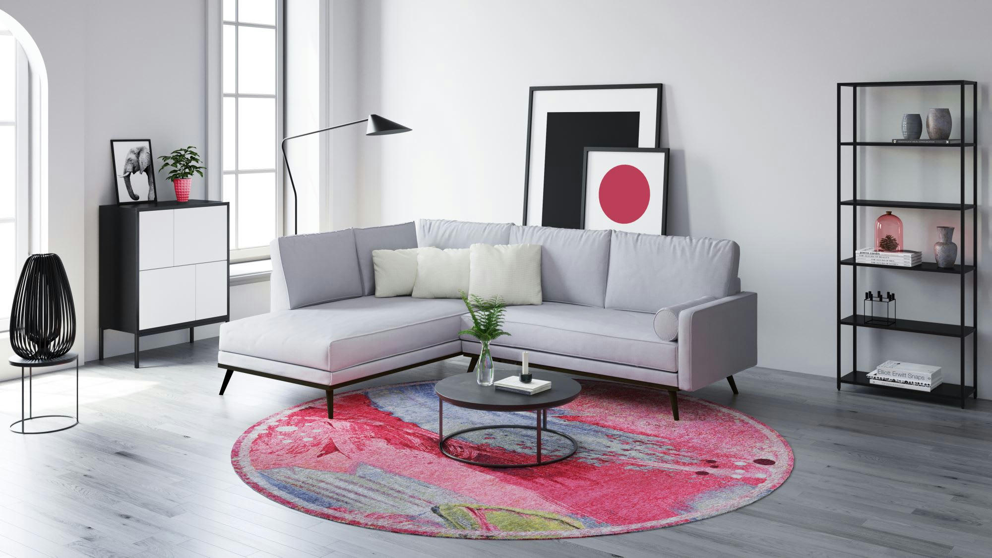 COSIMA - Tapis salon tissé plat - rose foncé multi Diam 100 cm