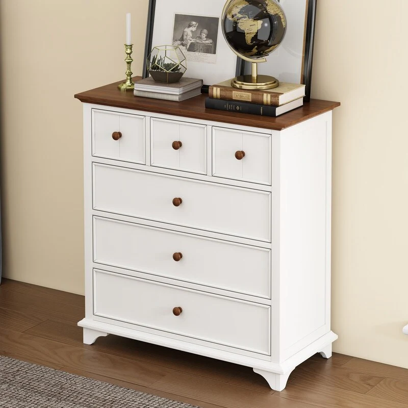 3 Pieces Wooden Captain Bedroom Set Twin Bed with Trundle, Nightstand and Chest, White + Walnut