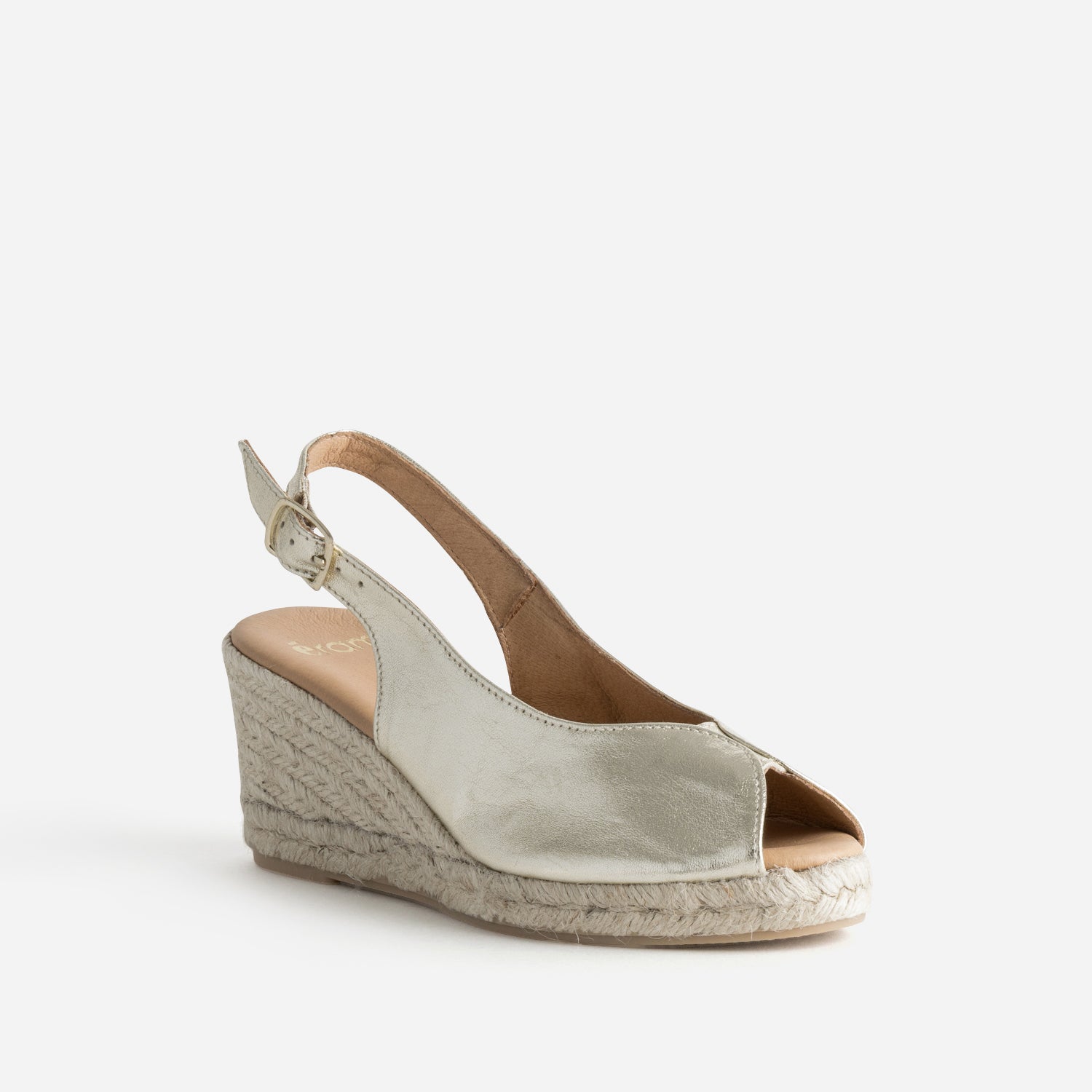 Sandale compensée dorée cuir open-toe