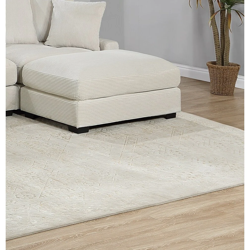 Living Room Furniture 1pc Ottoman Beige Color Corduroy Soft Cushion Cocktail Ottoman Wood Legs