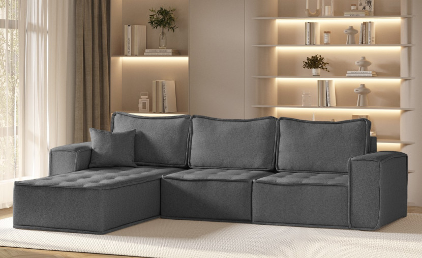 Sofa w ksztacie L maxi BOHOO, tkanina Raven, Ciemnoszary Lewostronny
