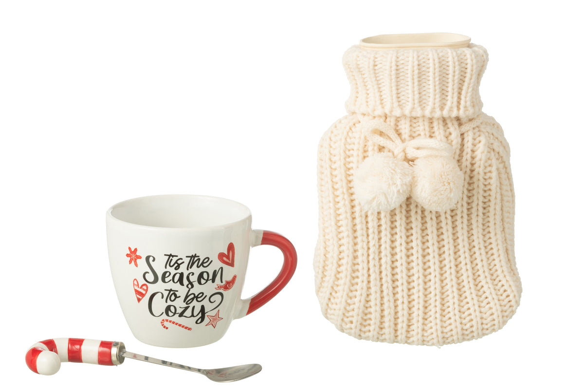 J-Line mok   lepel   warm waterkruik - keramiek - mix - giftbox
