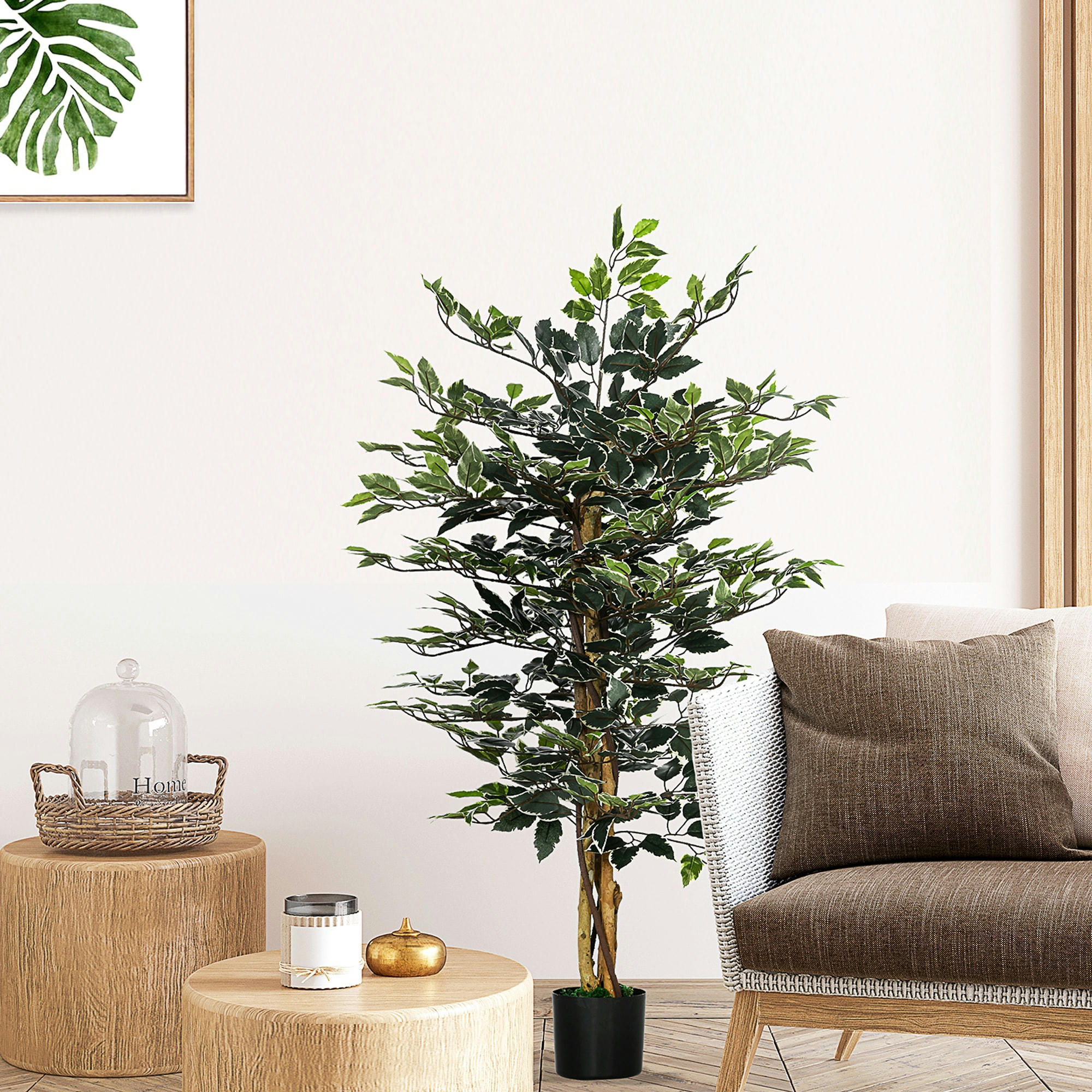 - Plante artificielle ficus banian H.1,3 m lichen pot inclus