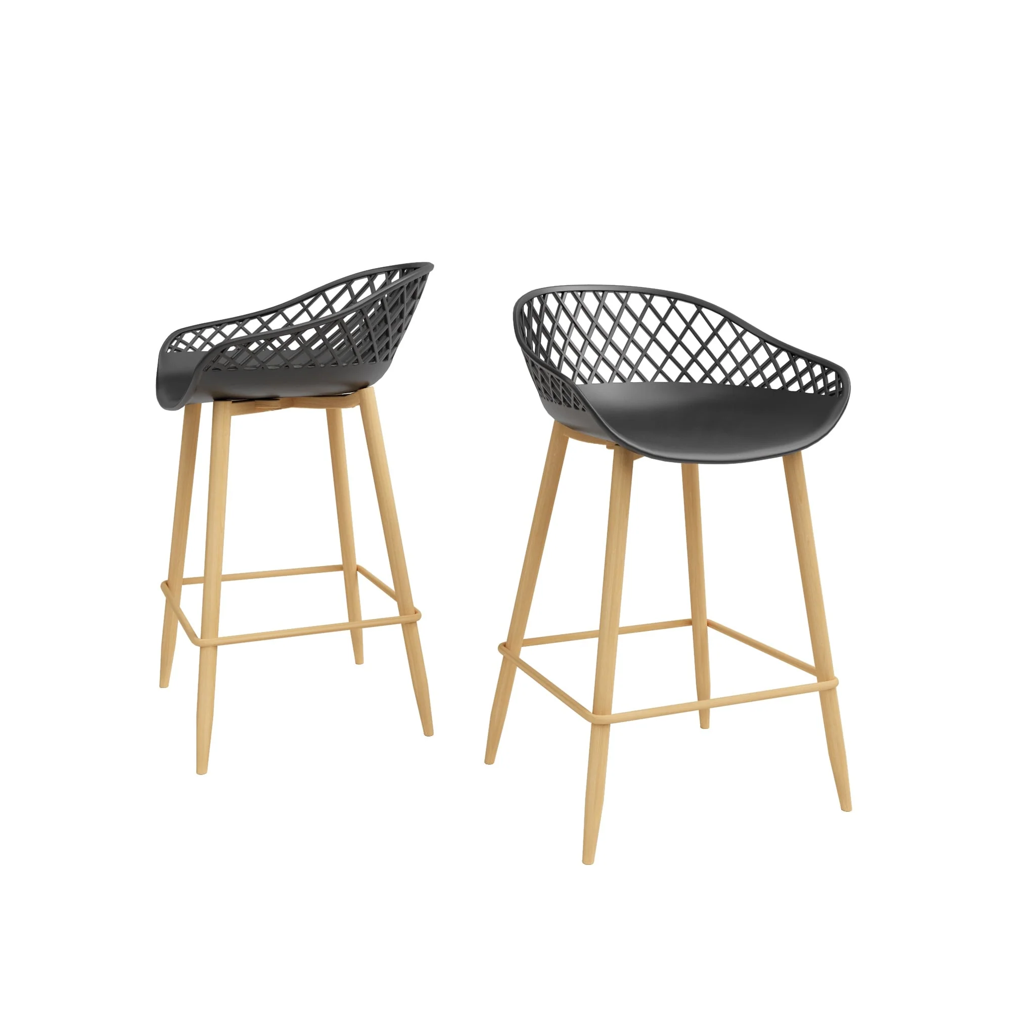 Kurv™ Mid-Century Modern Counter Stool with Steel Legs for Indoors or Outdoors - Set of 2