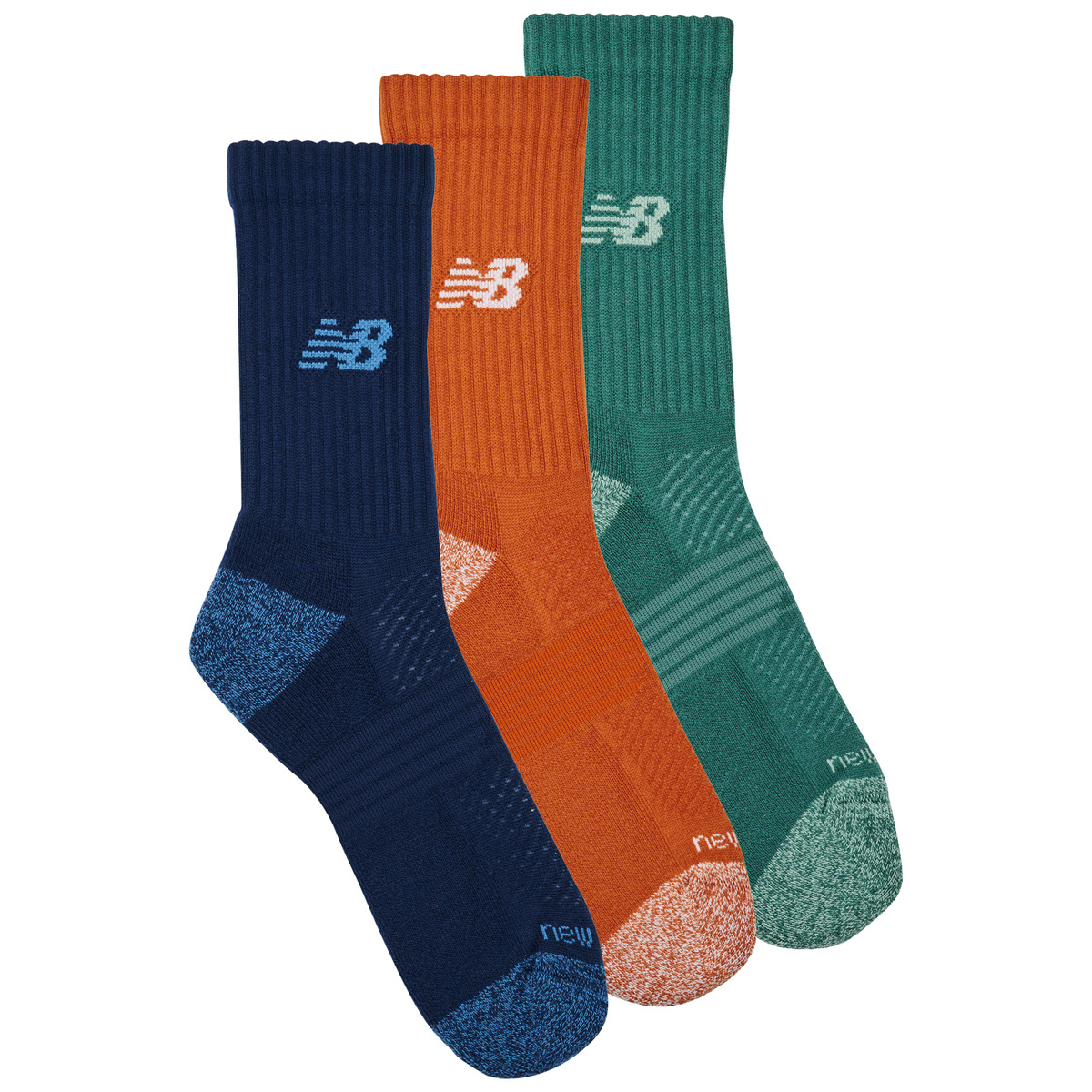 New Balance - ACTIVE CUSHION CREW SOCKS 3 PACKES - Green / Orange / Marine