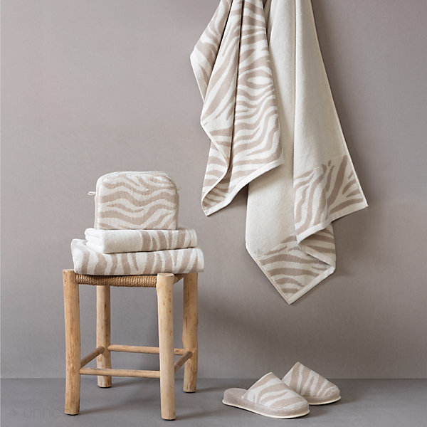 Parure de bain 4 pièces ZEBRA SOFT motif zèbre pur coton beige