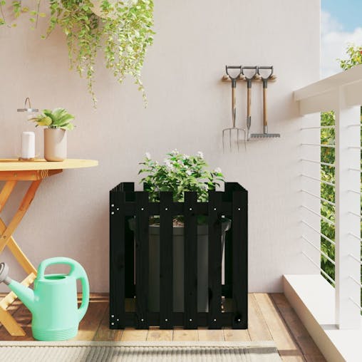 NNEVL Garden Planter with Fence Design Black 60x60x60 cm Solid Wood Pine