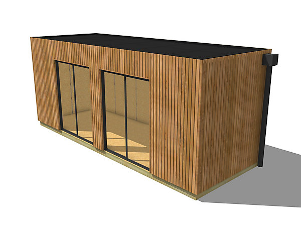 Bureau de jardin habitable en bois 6,6 x 2,4 x 2,7 m avec plancher isolé / menuiseries alu k-line