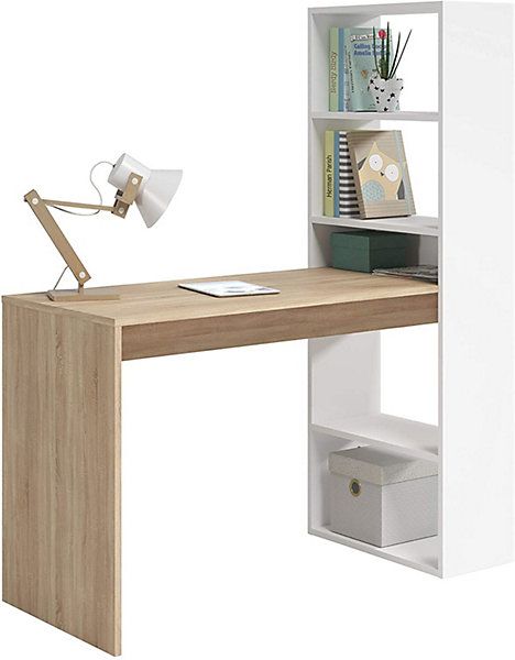 Bureau   étagère intégrée 120 x 144 cm blanc artik-chêne canadian