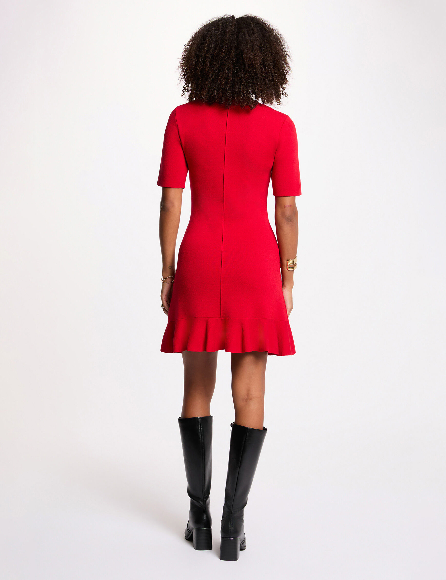 Fitted Short Knit Dress Red Women