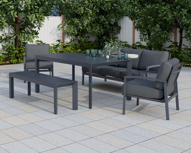 Jette 8 Seater Low Dining Setting Bundle - Gunmetal Grey